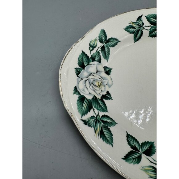 Vtg eggshell nautilus Oval Ceramic Serving Platter White Rose Pattern Green READ - Picture 2 of 14